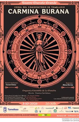 Espectacular Presentación de ‘Carmina Burana’ por la Coral del Conservatorio Municipal de Música de Tomelloso el 3 de Octubre en el Teatro Municipal ‘Marcelo Grande’